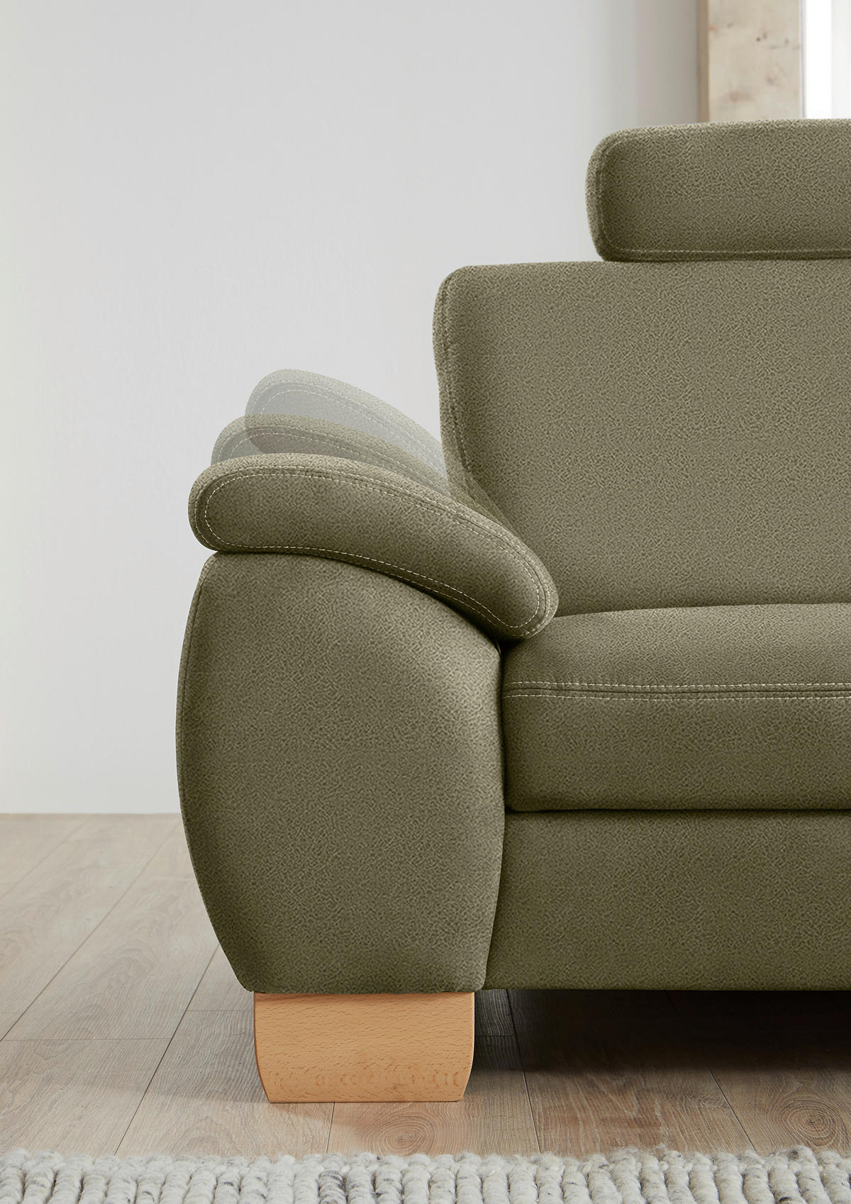ECKSOFA in Mikrofaser Hellgrün  - Wildeiche/Beige, Natur, Holz/Textil (286/236cm) - Voleo