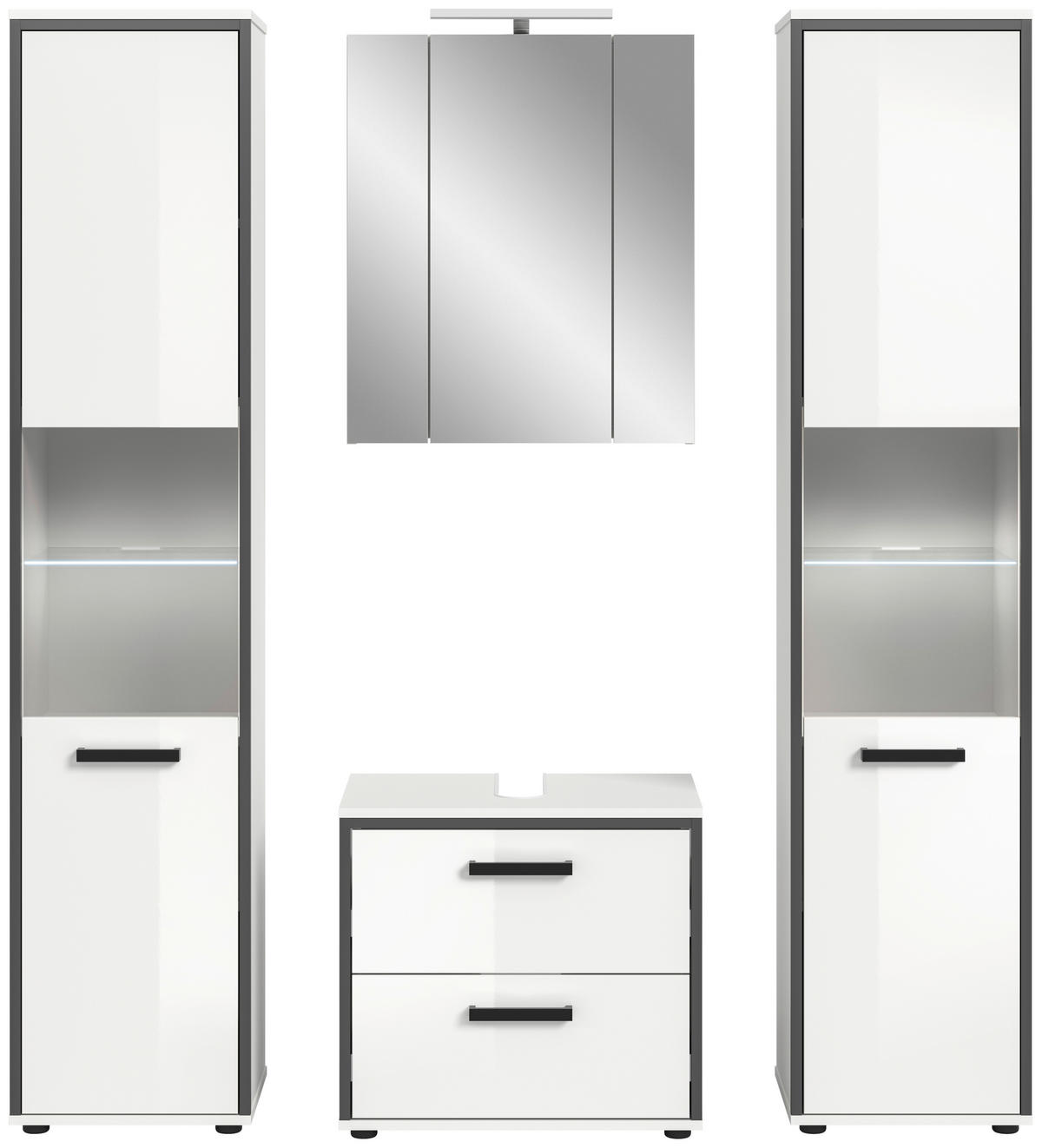 BADEZIMMER 4-teilig  in 140 cm  - Weiß Hochglanz/Schwarz, MODERN, Holzwerkstoff/Kunststoff (140cm) - MID.YOU