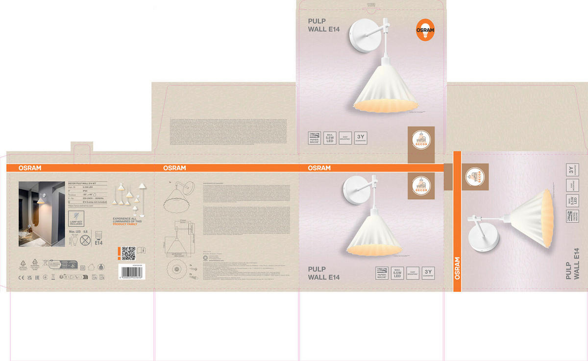 WANDLEUCHTE 21.8/26.2/33 cm   - Basics, Papier/Metall (21.8/26.2/33cm) - Osram