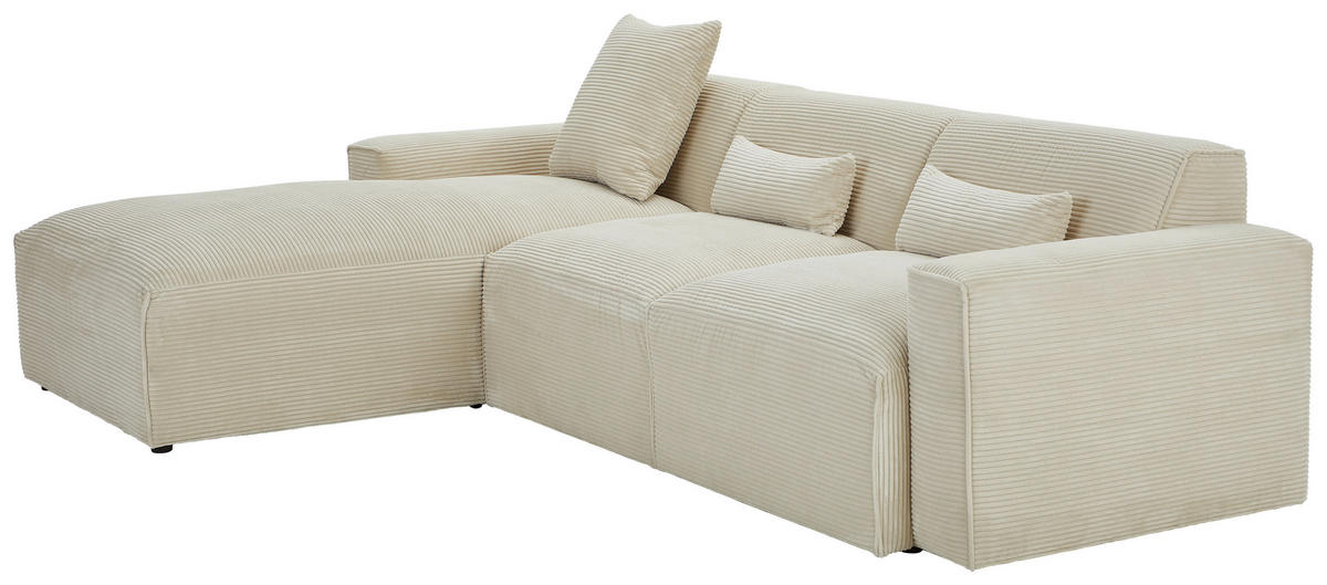 ECKSOFA in Cord Beige  - Beige/Schwarz, Design, Kunststoff/Textil (196/303cm) - Livetastic