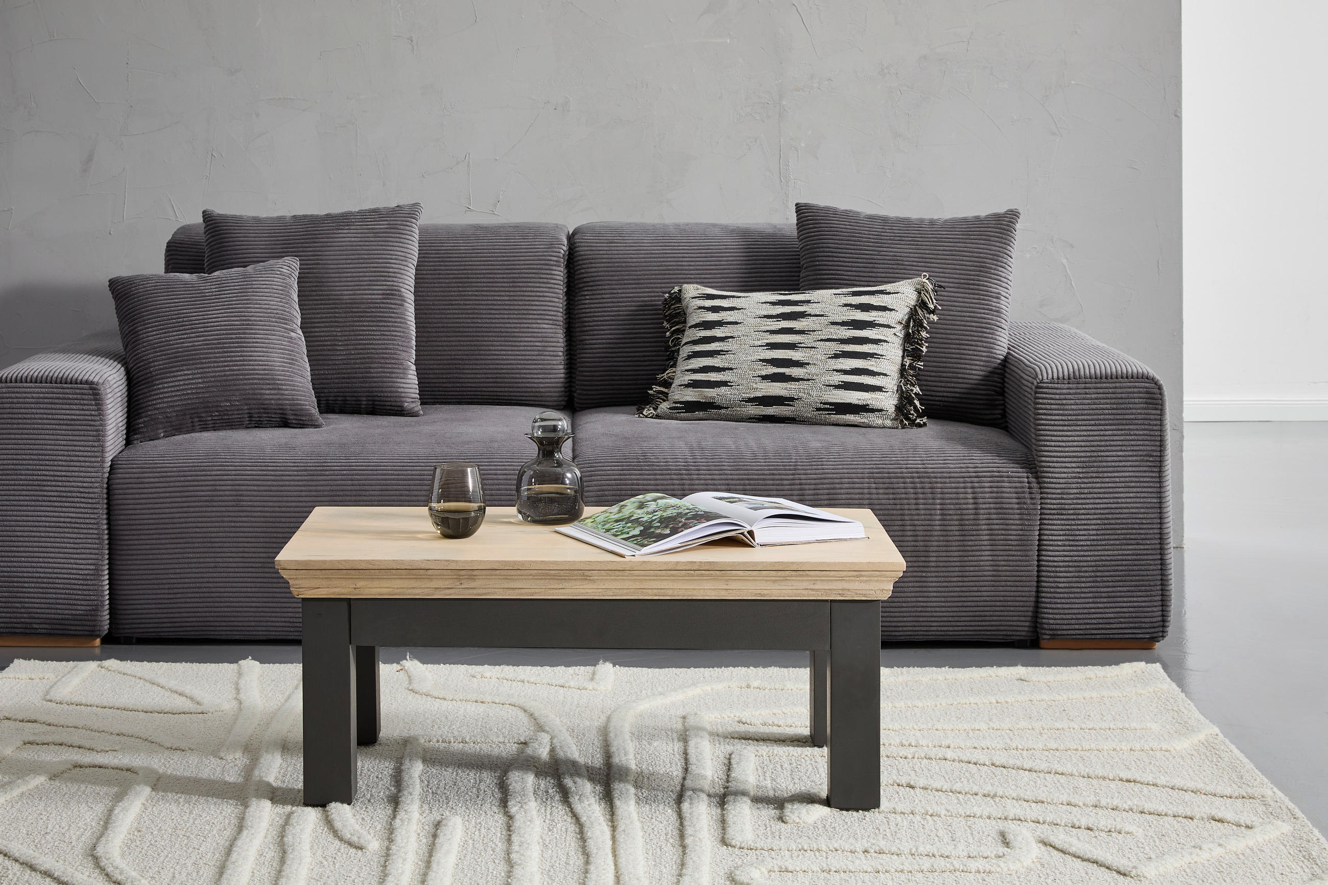 COUCHTISCH Mangoholz massiv rechteckig Grau, Naturfarben  - Schwarz/Naturfarben, Natur, Holz/Metall (100/40/55cm) - Livetastic