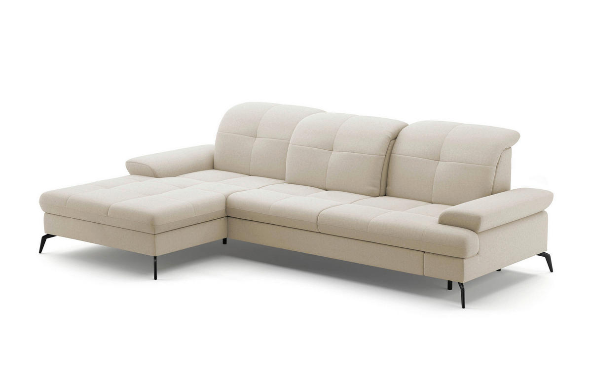 ECKSOFA Creme Flachgewebe  - Creme/Schwarz, KONVENTIONELL, Textil/Metall (185/279cm) - Sit & More