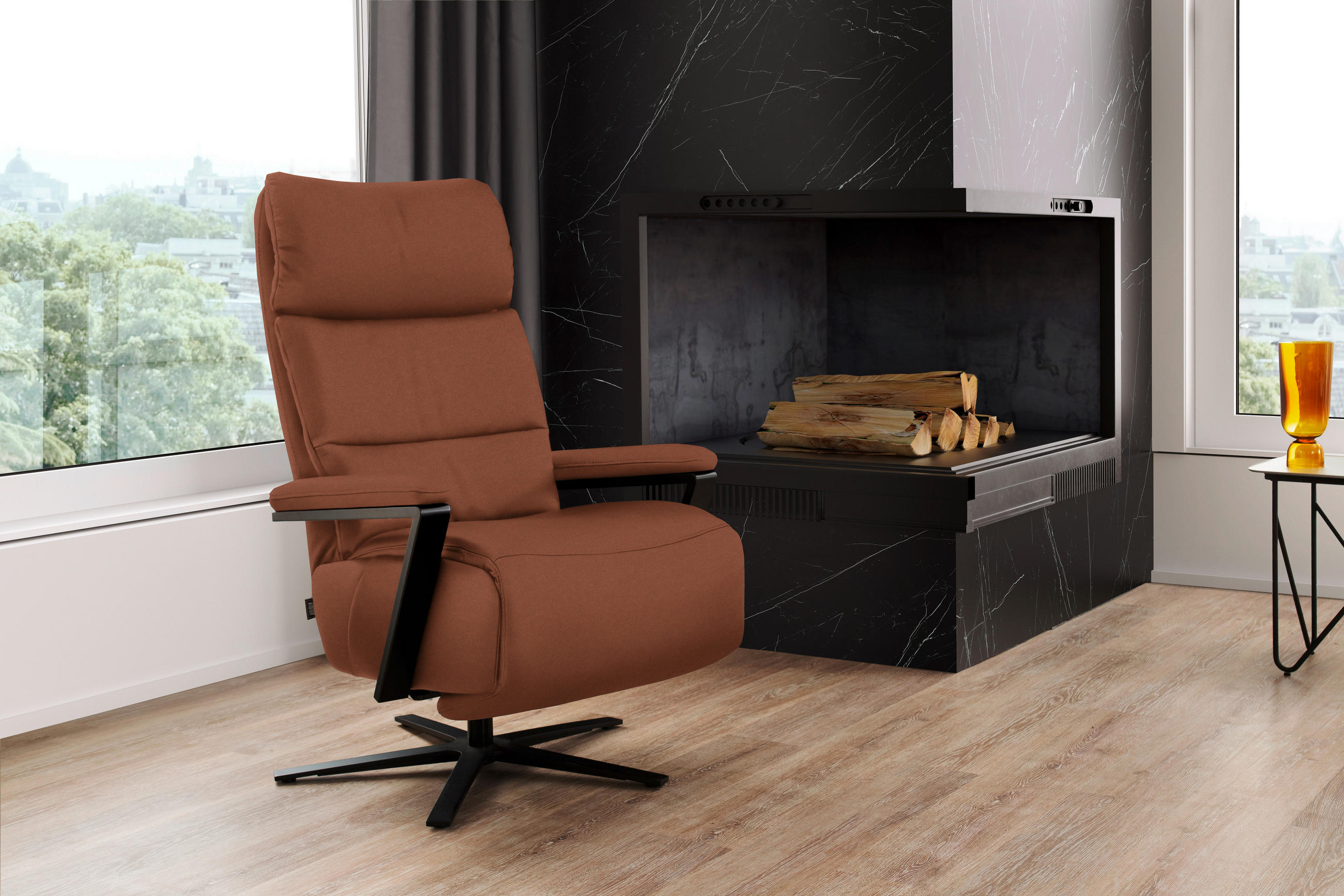 FERNSEHSESSEL  mit Relaxfunktion Echtleder Cognac  - Cognac/Schwarz, Design, Leder/Metall (74/111/85cm) - Schöner Wohnen