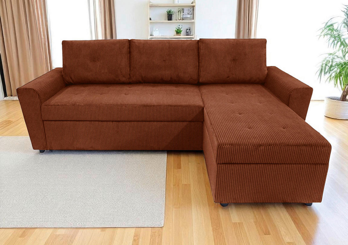 ECKSOFA TERMOLI in Cord Rostfarben  231/155 cm  - Rostfarben/Schwarz, Design, Kunststoff/Textil (231/155cm) - MID.YOU