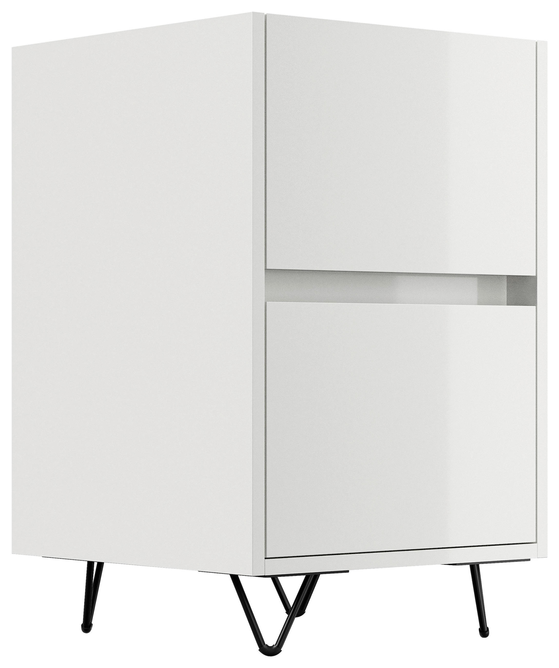 NACHTTISCH 41,2/65/42 cm  - Weiß Hochglanz/Schwarz, Basics, Holzwerkstoff/Metall (41,2/65/42cm) - MID.YOU