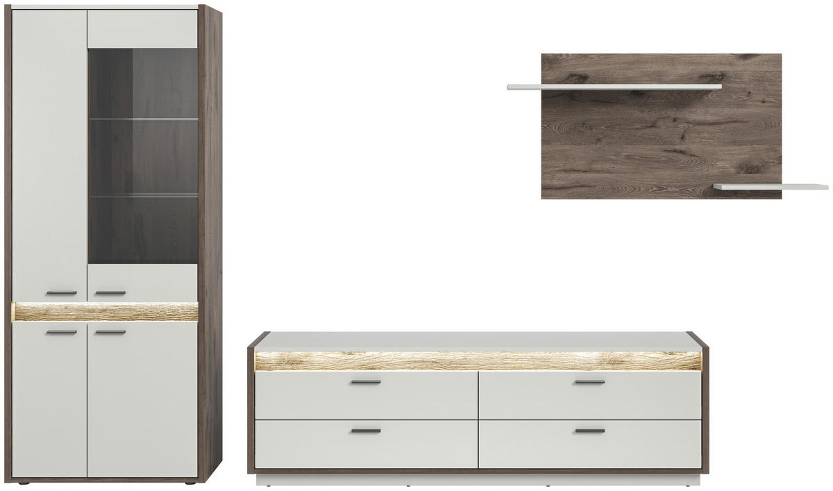WOHNWAND 3-teilig  in Hellgrau  299/198/43 cm  - Anthrazit/Hellgrau, Design, Holzwerkstoff/Metall (299/198/43cm) - MID.YOU
