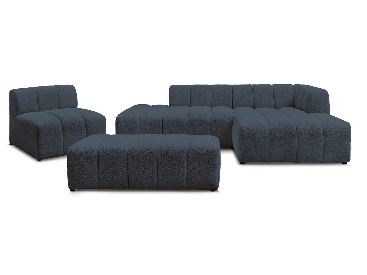 ECKSOFA Ottomane rechts  ANNECY Dunkelblau Bouclé  - Schwarz/Dunkelblau, MODERN, Kunststoff/Textil (262/170cm)