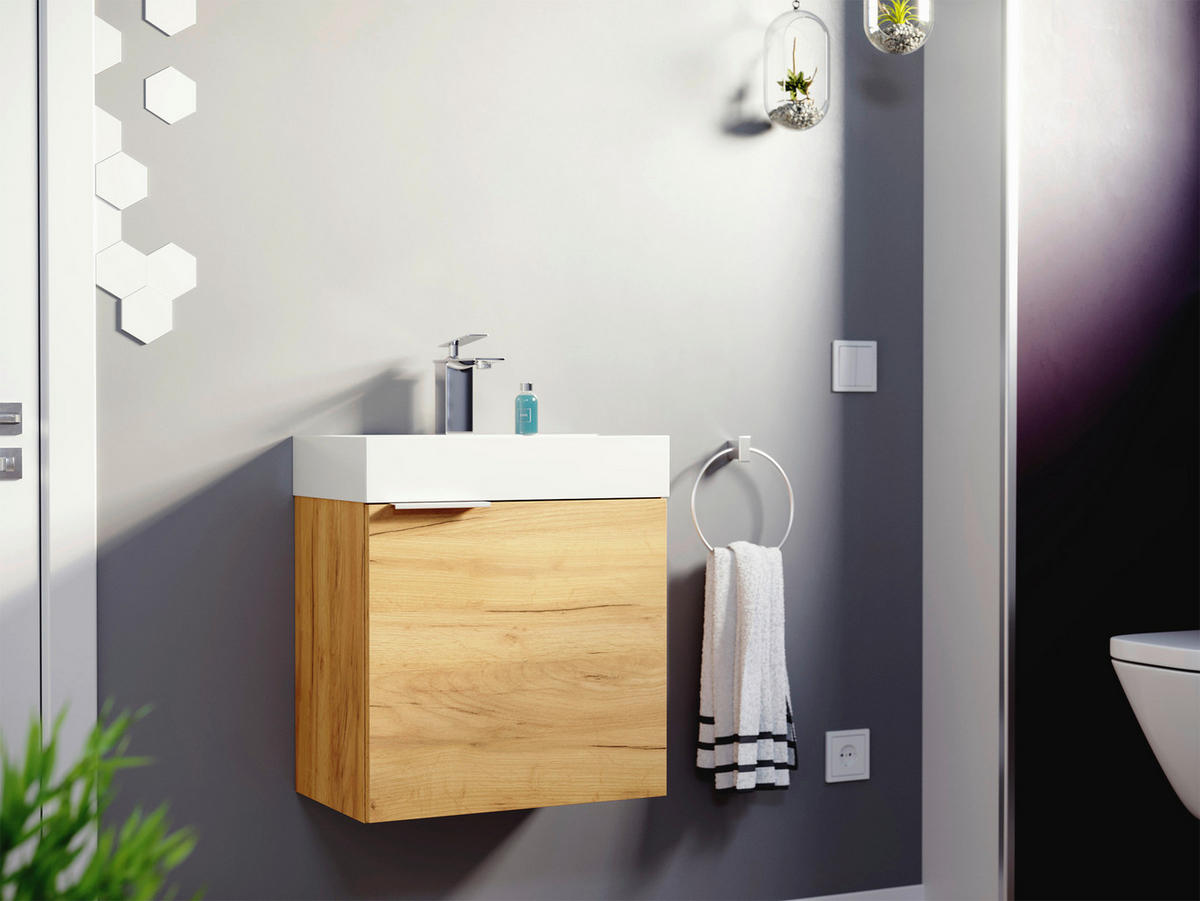 GÄSTEBAD 50 cm  - Eichefarben/Silberfarben, MODERN, Holzwerkstoff/Stein (50cm) - MID.YOU