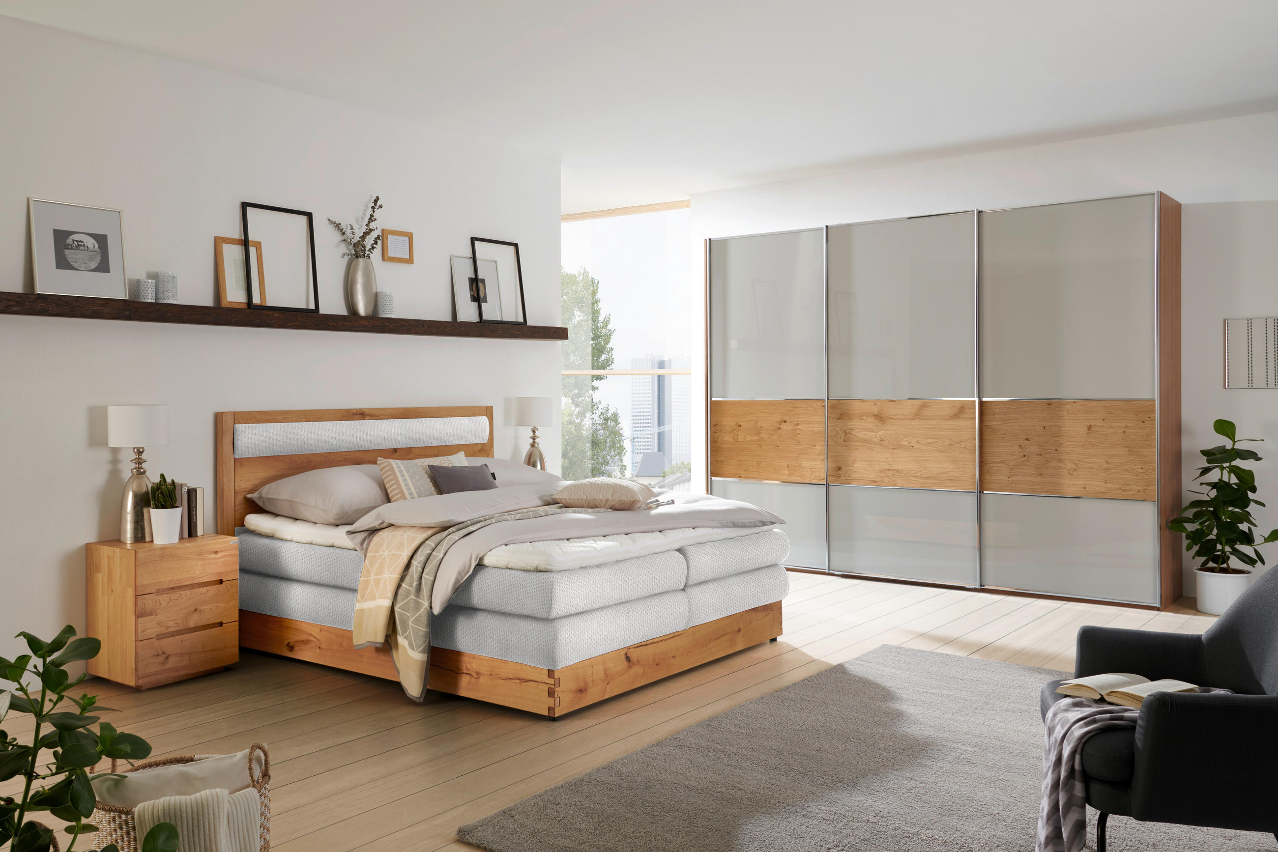 BOXSPRINGBETT 180/200 cm  in Silberfarben, Eichefarben  - Eichefarben/Silberfarben, KONVENTIONELL, Holz/Holzwerkstoff (180/200cm) - Valnatura
