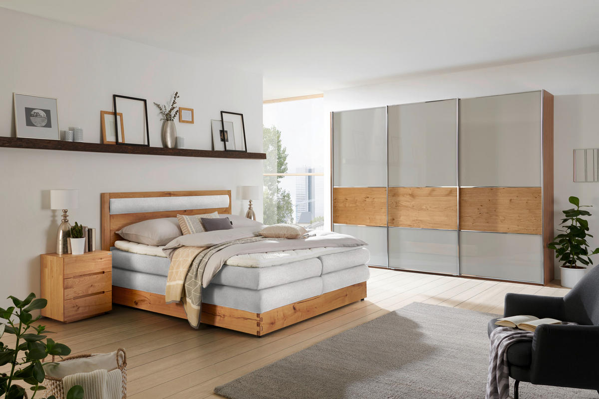 BOXSPRINGBETT 140/200 cm  in Silberfarben, Eichefarben  - Eichefarben/Silberfarben, KONVENTIONELL, Holz/Holzwerkstoff (140/200cm) - Valnatura