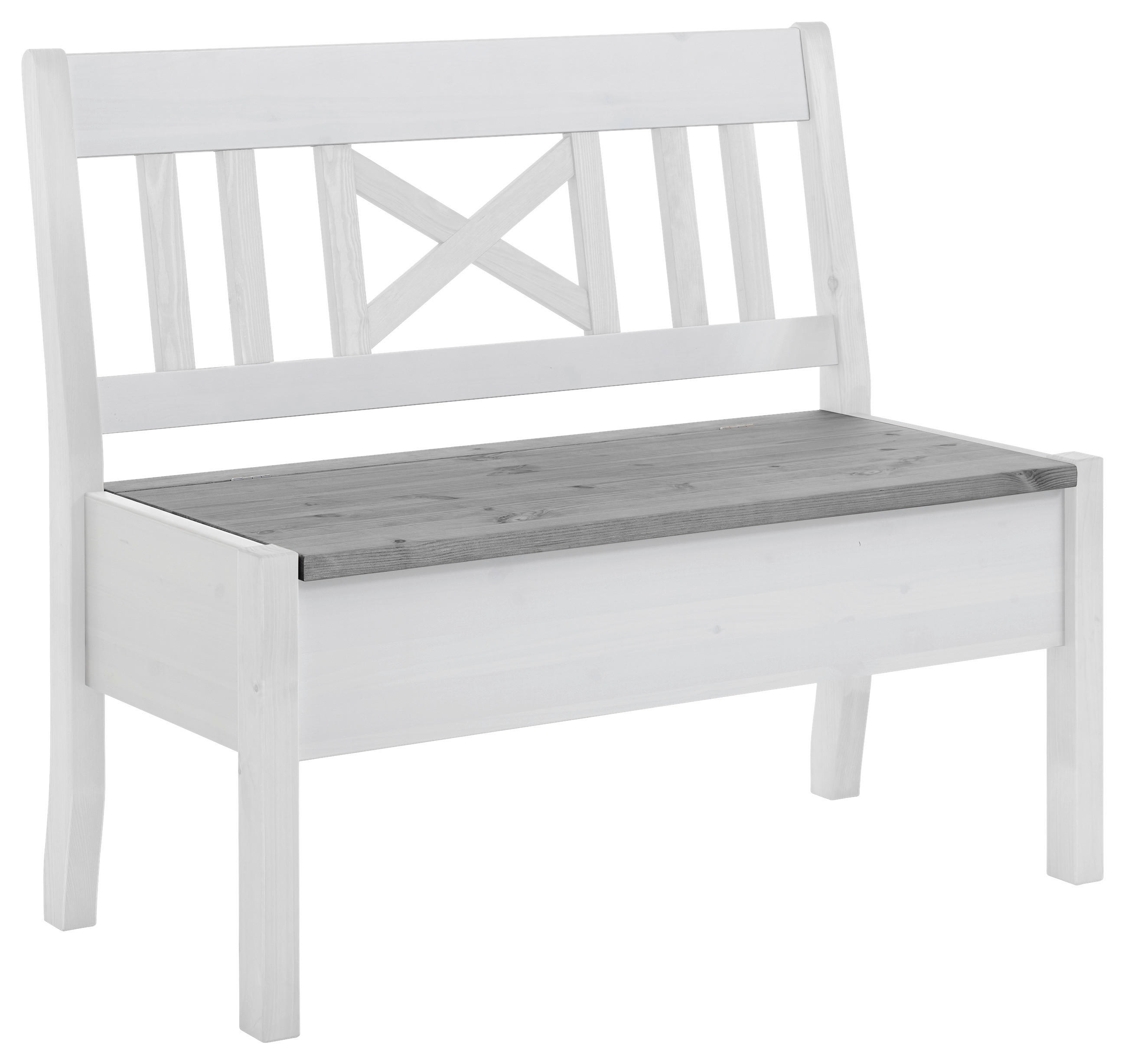SITZBANK 105/93/58 cm Grau, Weiß Kiefer massiv  - Weiß/Grau, ROMANTIK / LANDHAUS, Holz (105/93/58cm) - Boxxx