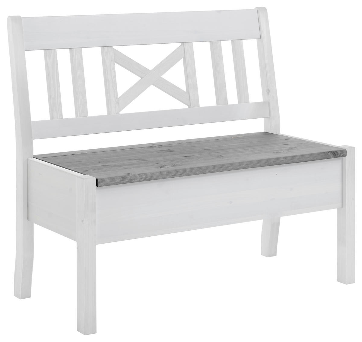 SITZBANK 105/93/58 cm Grau, Weiß Kiefer massiv  - Weiß/Grau, ROMANTIK / LANDHAUS, Holz (105/93/58cm) - Boxxx