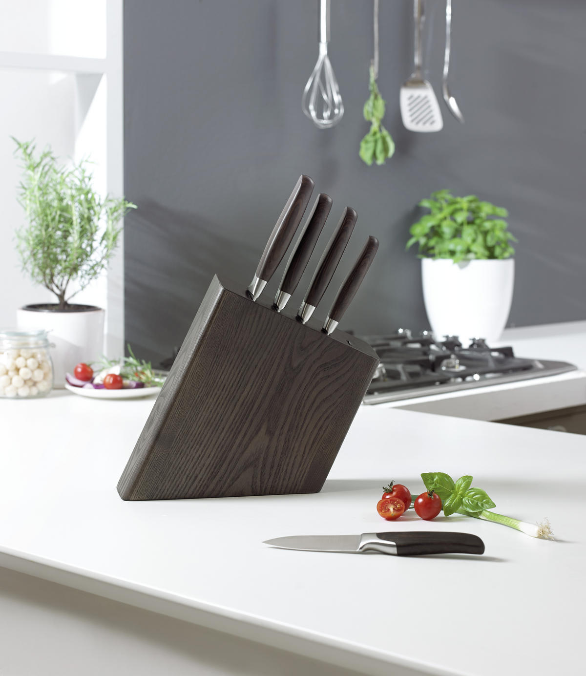 KNIVBLOCK 6 delar  - stålfärgad/askfärgad, Basics, metall/trä - Homeware Profession.