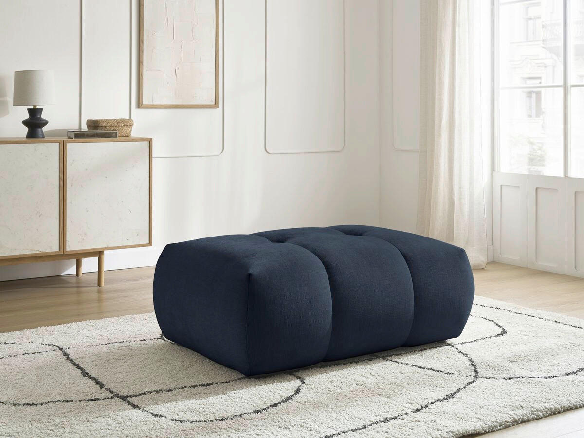 HOCKER FUJI  Leinenoptik Dunkelblau  - Schwarz/Dunkelblau, MODERN, Kunststoff/Textil (112/44/80cm)