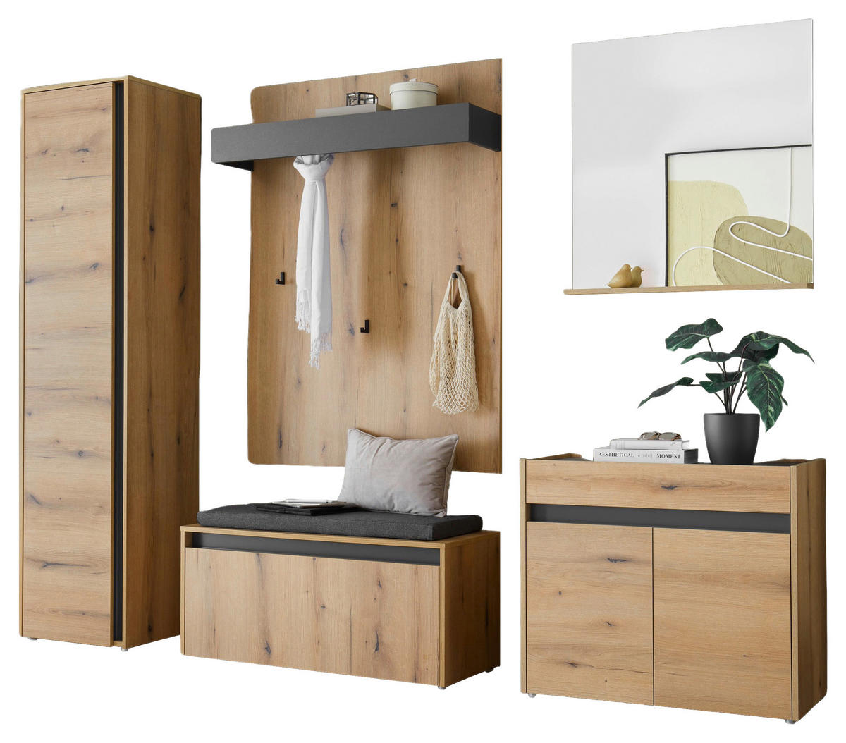 GARDEROBE 6-teilig  in 260/200/40 cm  - Eichefarben/Anthrazit, Design, Holzwerkstoff/Textil (260/200/40cm) - Modante