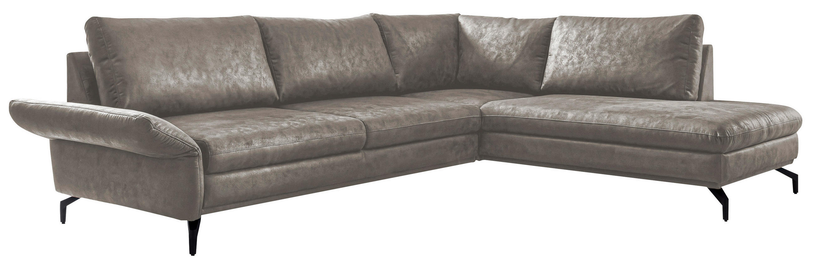 ECKSOFA Hellgrau Lederlook  - Hellgrau/Schwarz, Design, Textil/Metall (273/218cm) - Livetastic