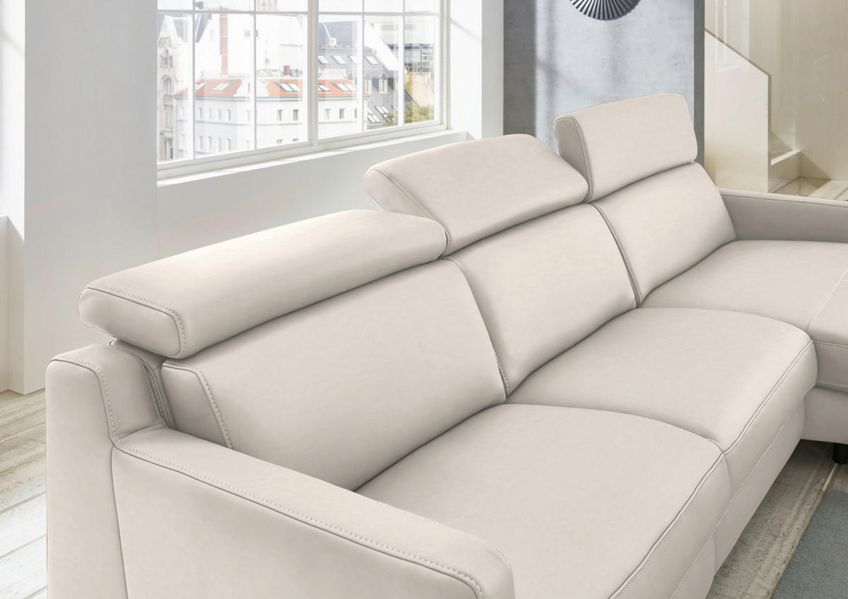 ECKSOFA Echtleder Beige  - Chromfarben/Beige, Design, Leder/Metall (291/176cm) - Valdera