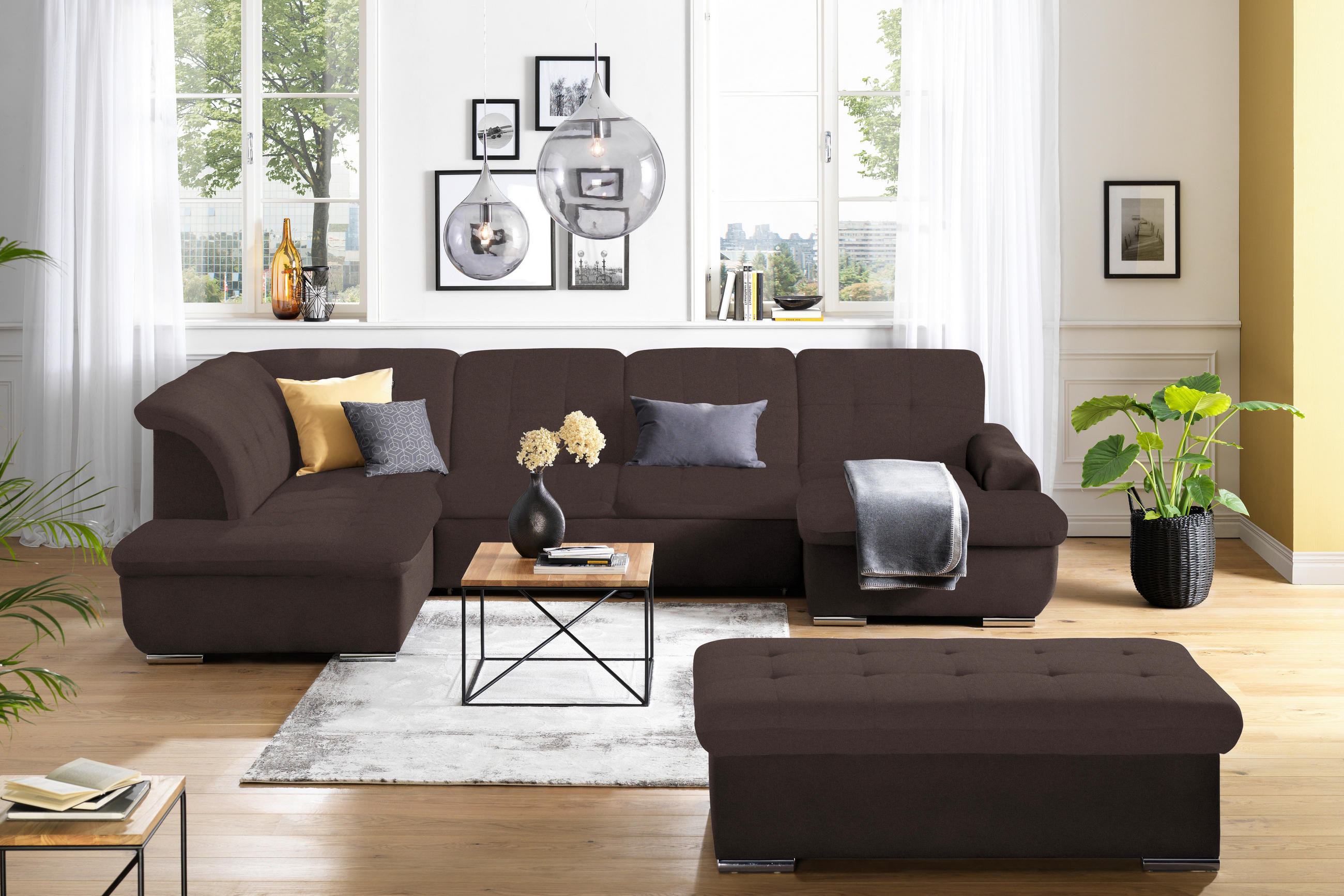 SOFFA i flatväv mörkbrun  - silver/mörkbrun, Design, metall/textil (208/342/145cm) - Livetastic