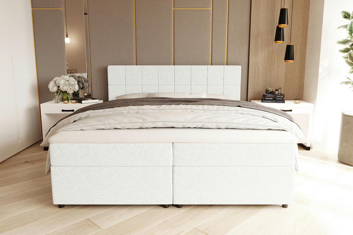 BOXBETT 140/200 cm,  in Creme, Topper, Matratzen, Bettschubladen, H3 = fest  - Creme/Schwarz, KONVENTIONELL, Kunststoff/Textil (140/200cm) - Boxxx