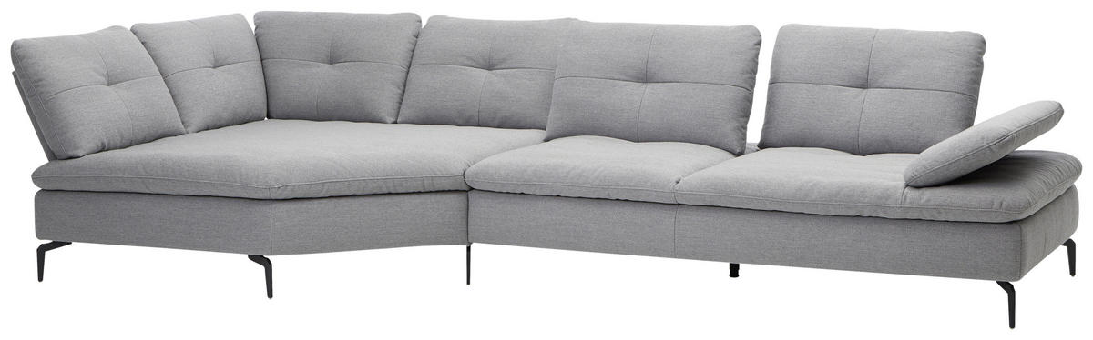 ECKSOFA in Flachgewebe Hellgrau  - Hellgrau/Schwarz, Design, Textil/Metall (159/344cm) - Chilliano