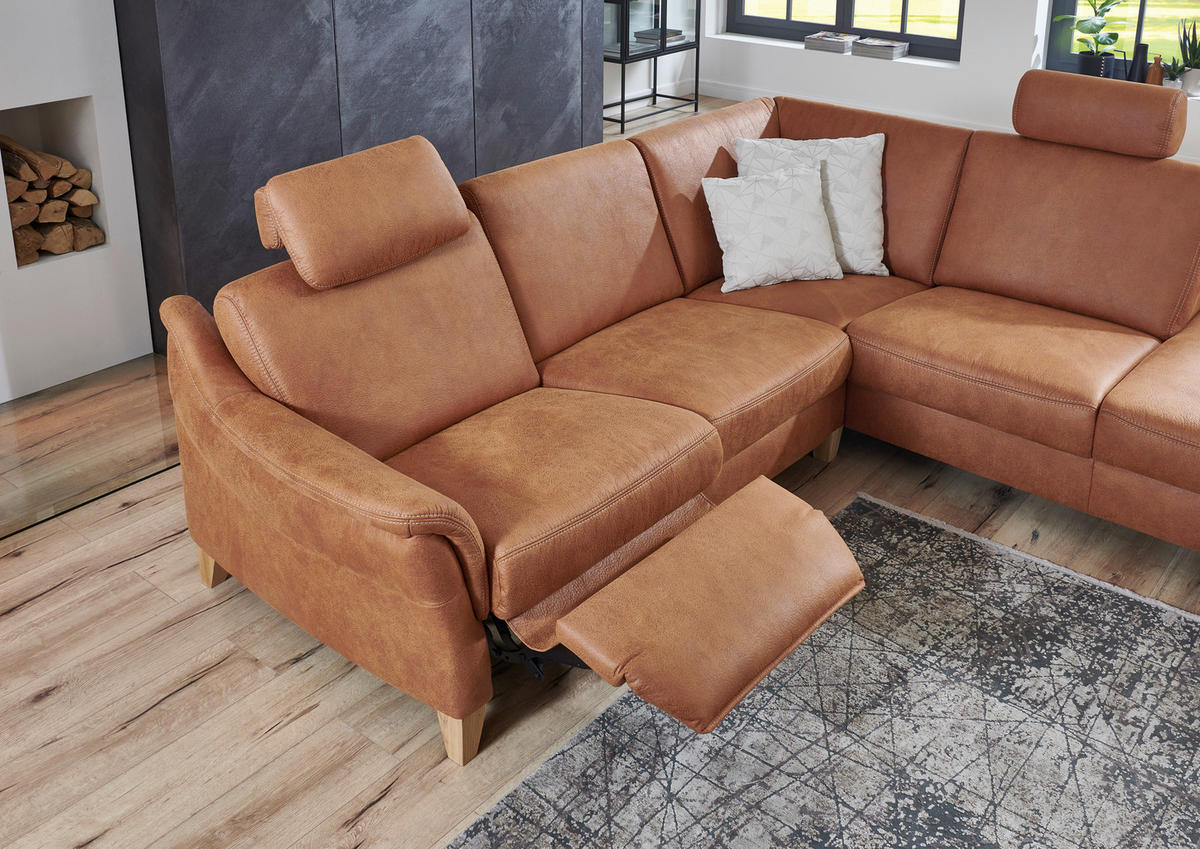 ECKSOFA in Flachgewebe Braun  255/225 cm  - Wildeiche/Braun, Natur, Holz/Textil (255/225cm) - Voleo