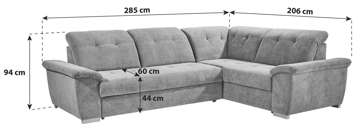 ECKSOFA in Dunkelgrau  - Dunkelgrau/Silberfarben, Design, Kunststoff/Textil (285/206cm) - Livetastic