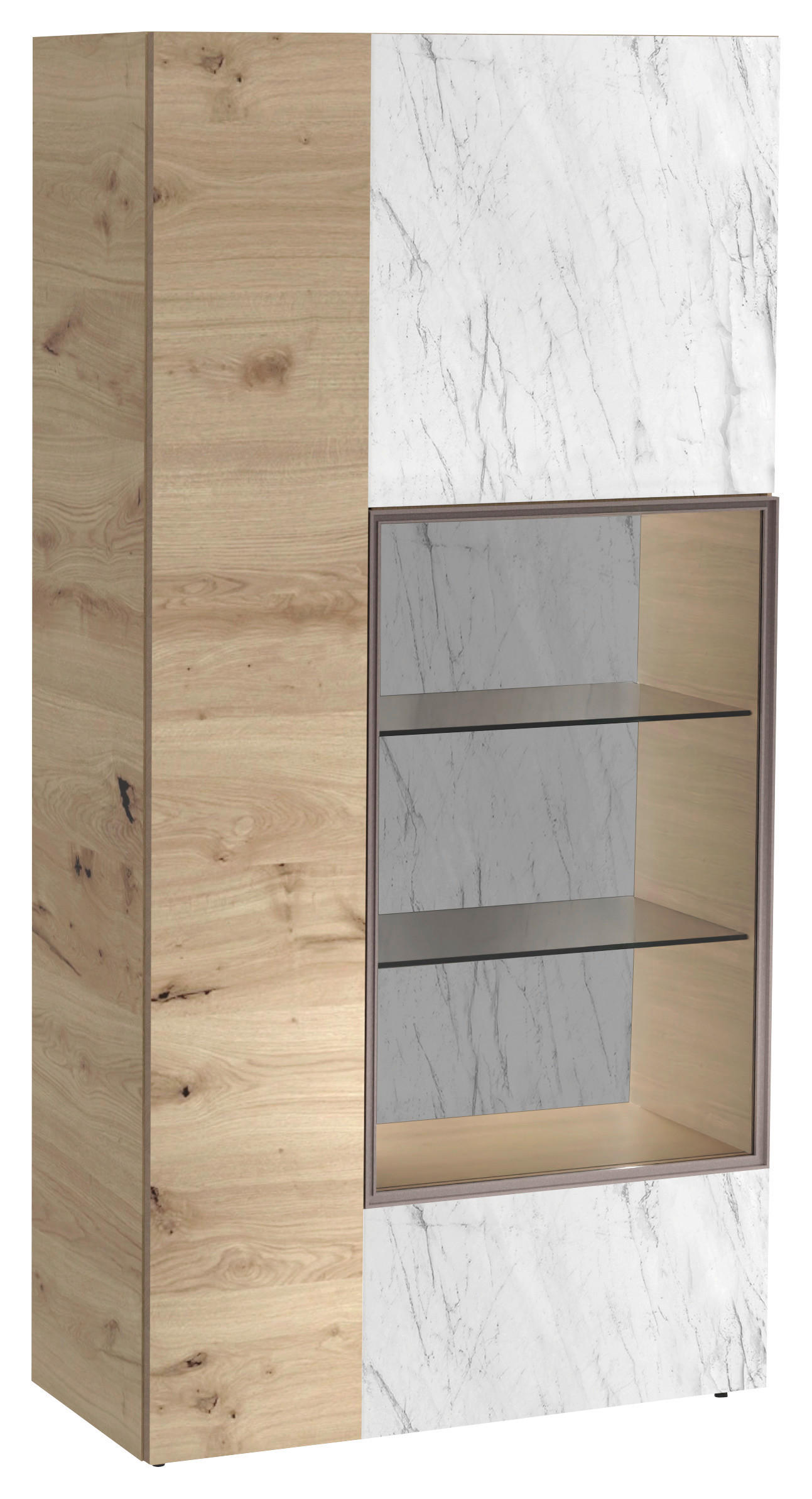 VITRINE  in furniert, mehrschichtige Massivholzplatte (Tischlerplatte) Wildeiche Grau, Wildeiche  - Wildeiche/Grau, Natur, Glas/Holz (96/194/42,6cm) - Voglauer