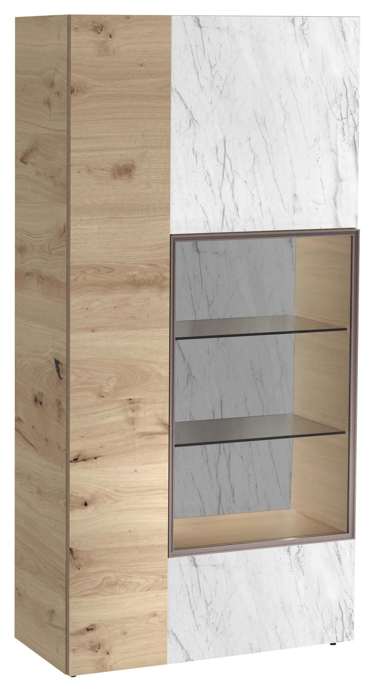 VITRINE  in furniert, mehrschichtige Massivholzplatte (Tischlerplatte) Wildeiche Grau, Wildeiche  - Wildeiche/Grau, Natur, Glas/Holz (96/194/42,6cm) - Voglauer