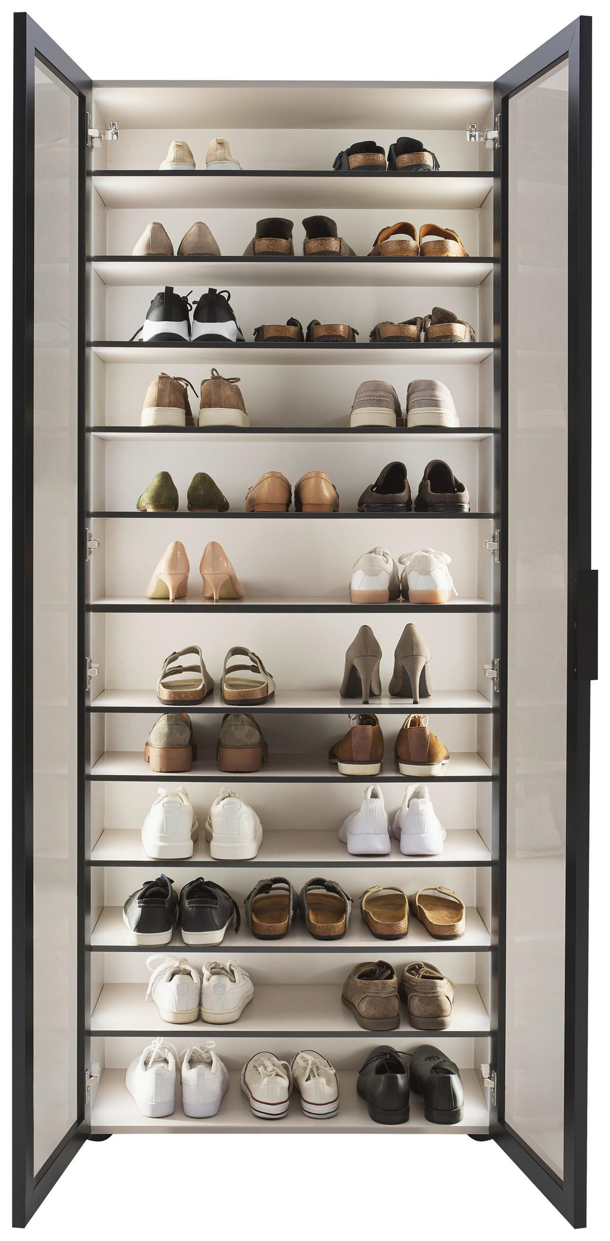 SCHUHSCHRANK Schwarz, Kaschmir  - Kaschmir/Schwarz, Design, Glas/Holzwerkstoff (80/200/34cm) - Voleo