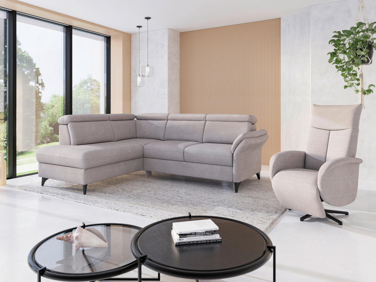 ECKSOFA Chenille Silberfarben  - Silberfarben/Schwarz, Konventionell, Textil/Metall (193/247cm) - Sit & More