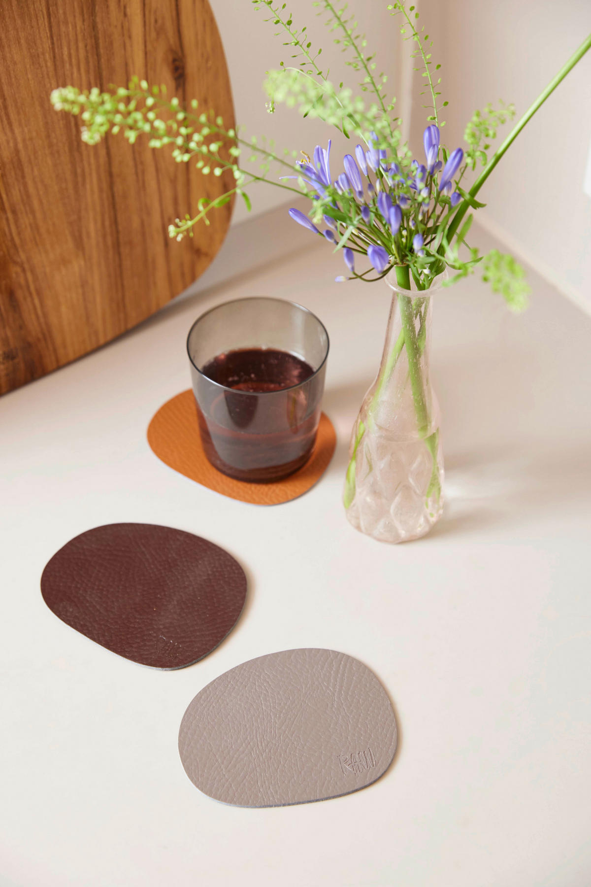 GLASUNTERSETZER 6-teilig  - Hellrosa, Basics, Leder (10/12cm) - Aida