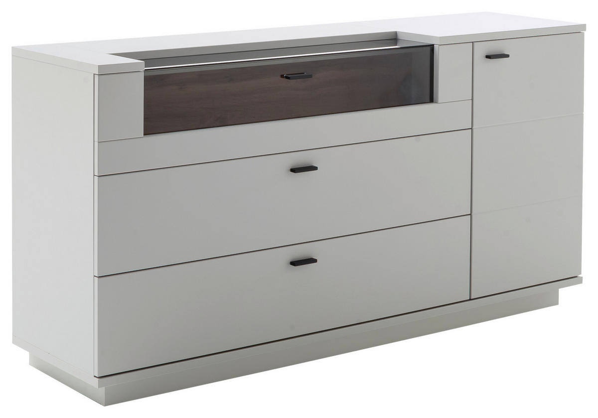 SIDEBOARD Weiss, Eichefarben  165/84/44 cm  - Weiss/Eichefarben, Design, Glas/Holzwerkstoff (165/84/44cm) - Stylife