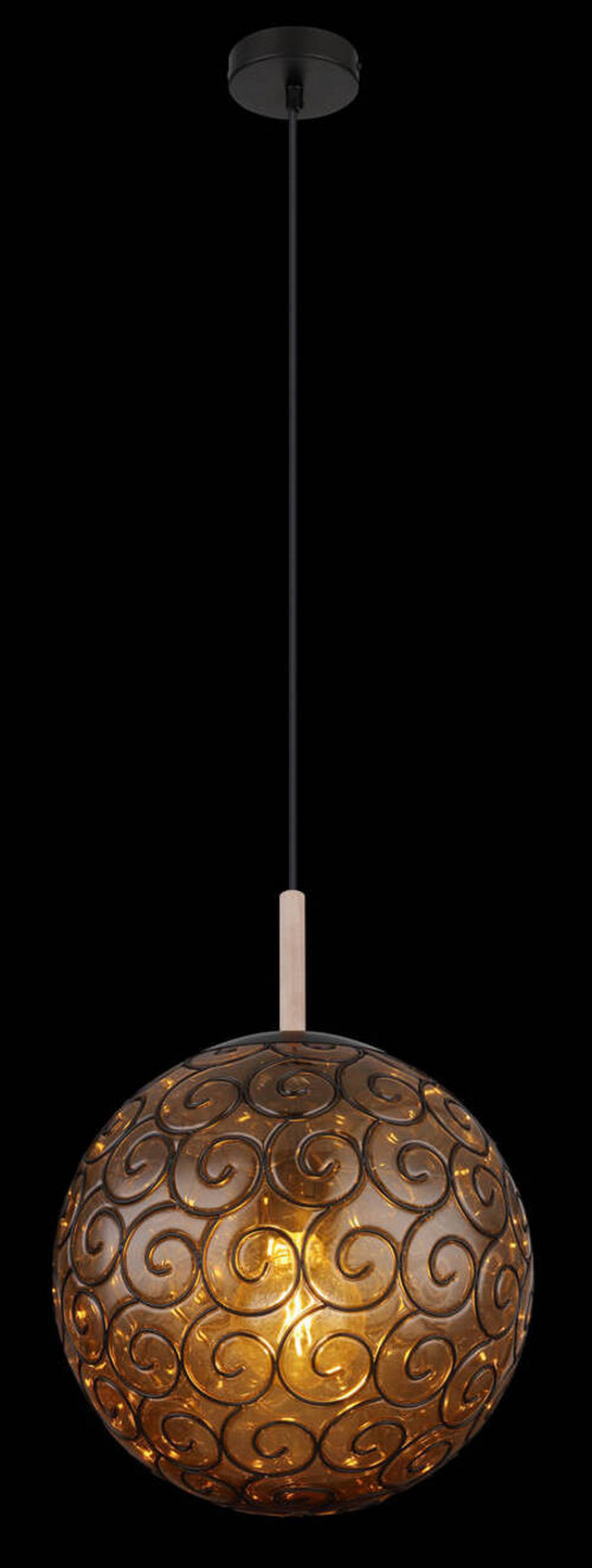 HÄNGELEUCHTE 35/120 cm  - Schwarz/Naturfarben, KONVENTIONELL, Holz/Kunststoff (35/120cm) - Globo