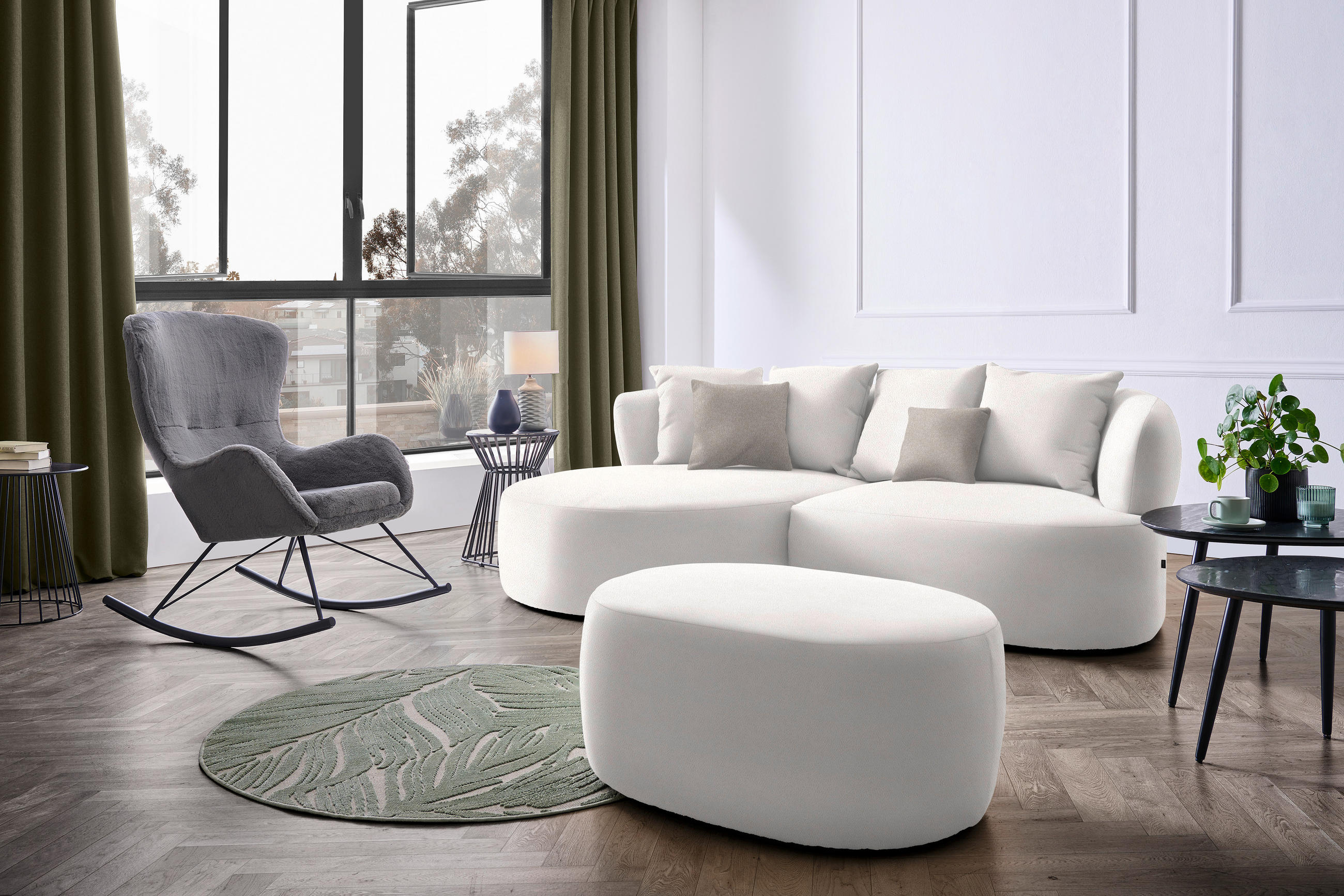 ECKSOFA in Plüsch Creme  166/235 cm  - Greige/Creme, MODERN, Kunststoff/Textil (166/235cm) - Hom`in