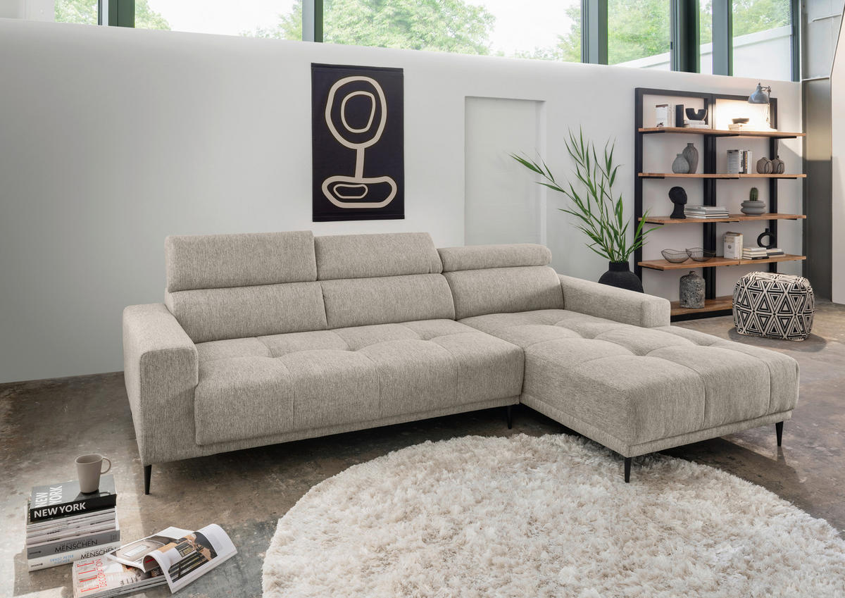 ECKSOFA Beige Chenille  - Beige/Schwarz, KONVENTIONELL, Textil/Metall (276/188cm) - Livetastic