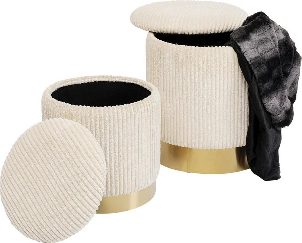 HOCKERSET in Creme, Messingfarben  - Messingfarben/Creme, Design, Textil/Metall (30/38/32/42/30/38cm) - Kare-Design