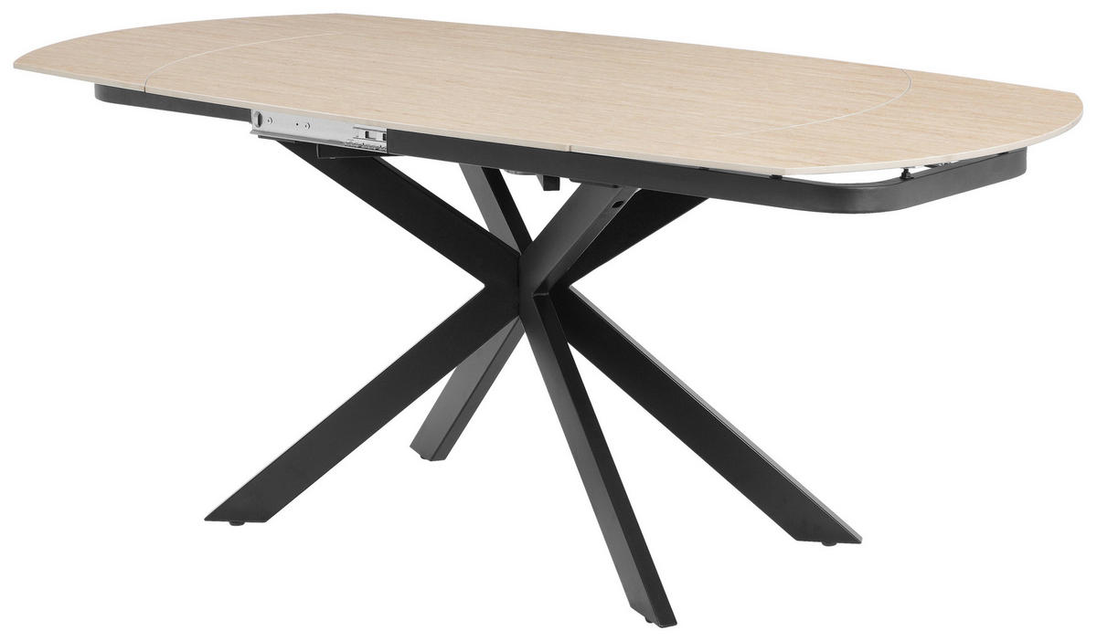 ESSTISCH 120-180/90/75.5-79 cm  Metall, Stein ausziehbar oval Schwarz, Beige  - Beige/Schwarz, MODERN, Stein/Metall (120-180/90/75.5-79cm) - P & B