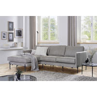 ECKSOFA Flachgewebe Hellgrau  - Hellgrau/Schwarz, Trend, Textil/Metall (154/232cm) - Livetastic