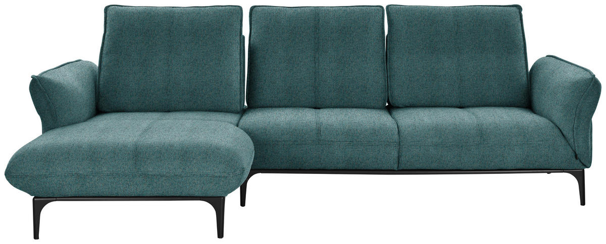 ECKSOFA in Webstoff Petrol  - Petrol/Schwarz, Natur, Textil (182/277cm) - Valnatura