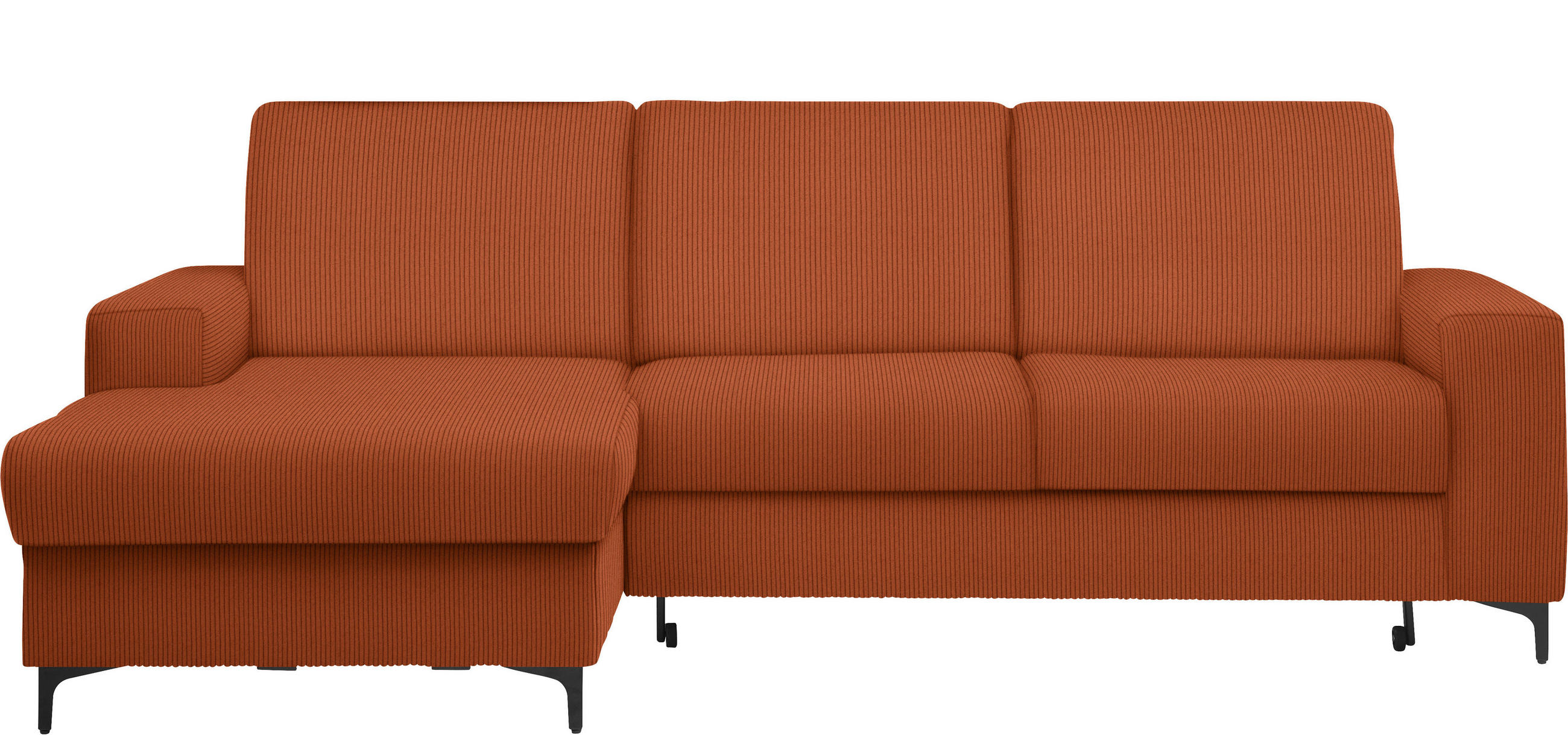 ECKSOFA in Cord Cognac  - Cognac/Schwarz, KONVENTIONELL, Textil/Metall (167/247cm) - Stylife