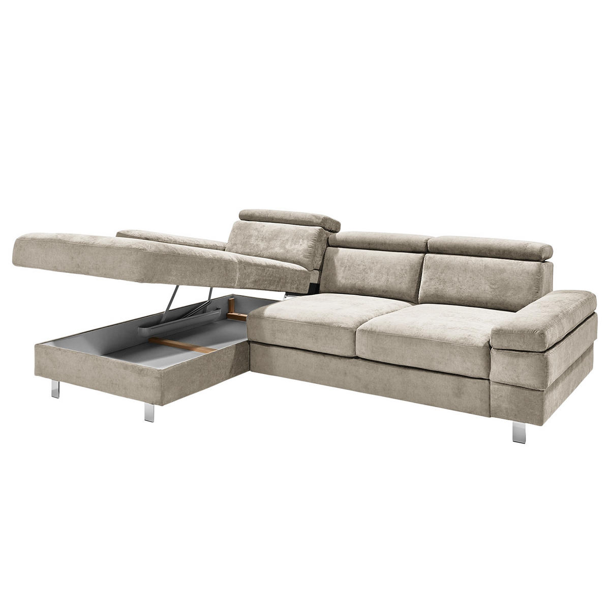 ECKSOFA in Webstoff Greige  - Greige/Silberfarben, KONVENTIONELL, Textil/Metall (260/82/182cm) - Trendmanufaktur