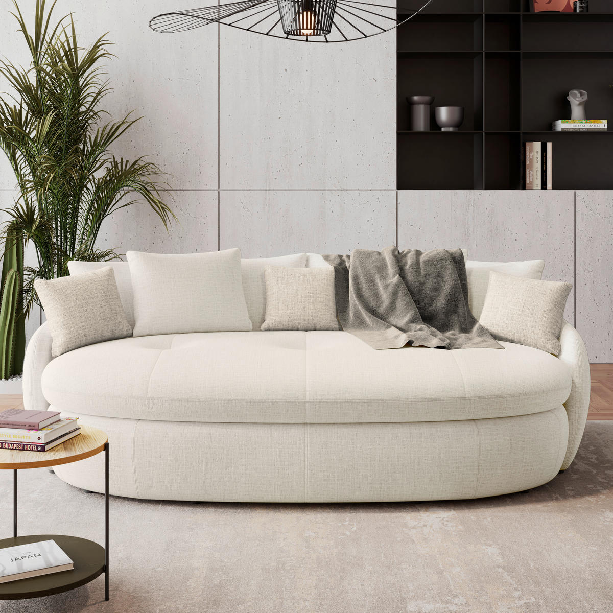 MEGASOFA Chenille Creme  - Hellbraun/Beige, Trend, Kunststoff/Textil (238/80/140cm) - MID.YOU