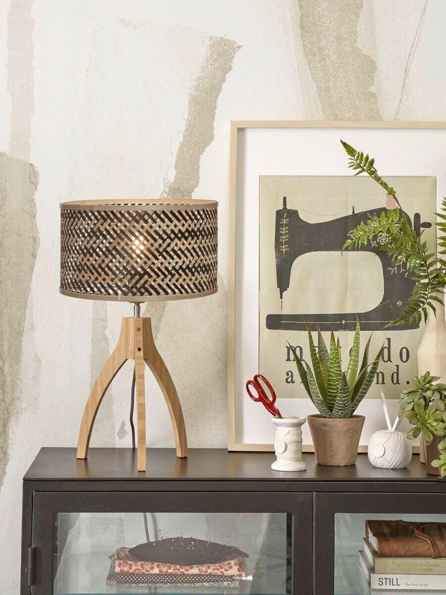 STOLNÍ LAMPA, nástěnný stmívač, 20/40/20 cm - černá/přírodní barvy, Trend (20/40/20cm) - Good & Mojo