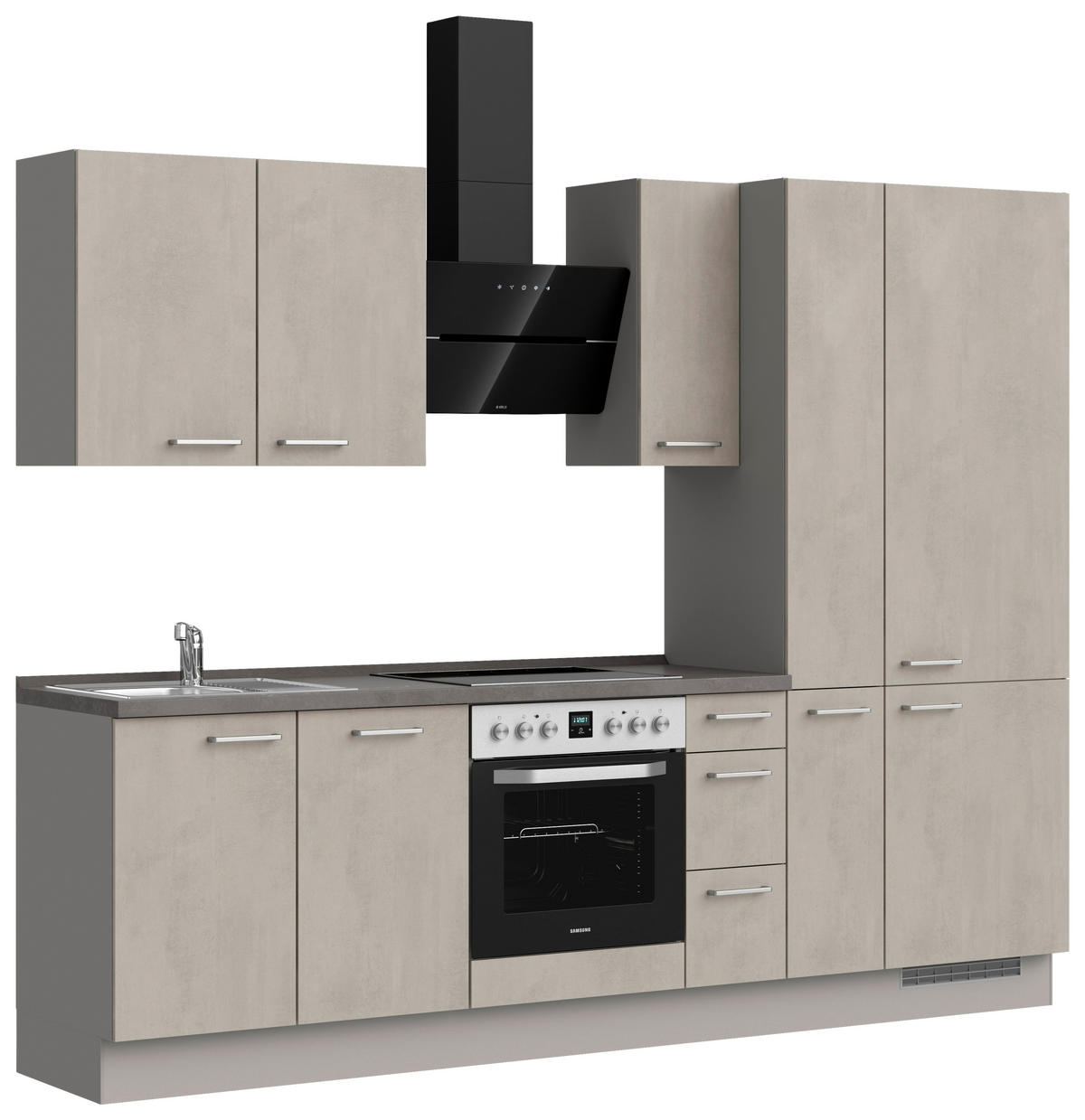 KÜCHENBLOCK 270 cm   in Grau, Schieferfarben  - Schieferfarben/Edelstahlfarben, MODERN, Holzwerkstoff/Metall (270cm) - Nobilia
