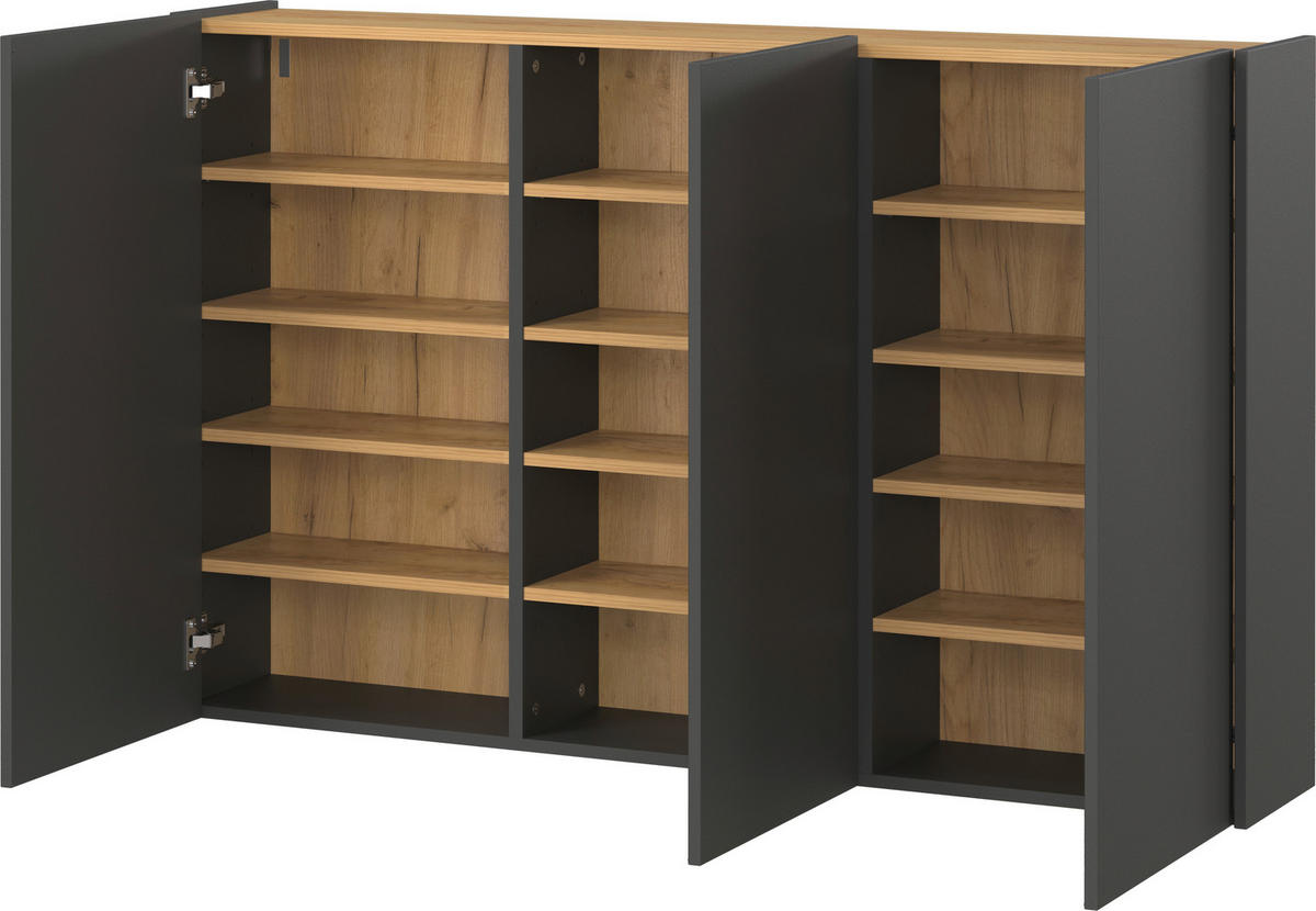 SCHUHSCHRANK GW-Libbiano  in 138/87/25 cm  - Eichefarben/Graphitfarben, Design, Holzwerkstoff (138/87/25cm)