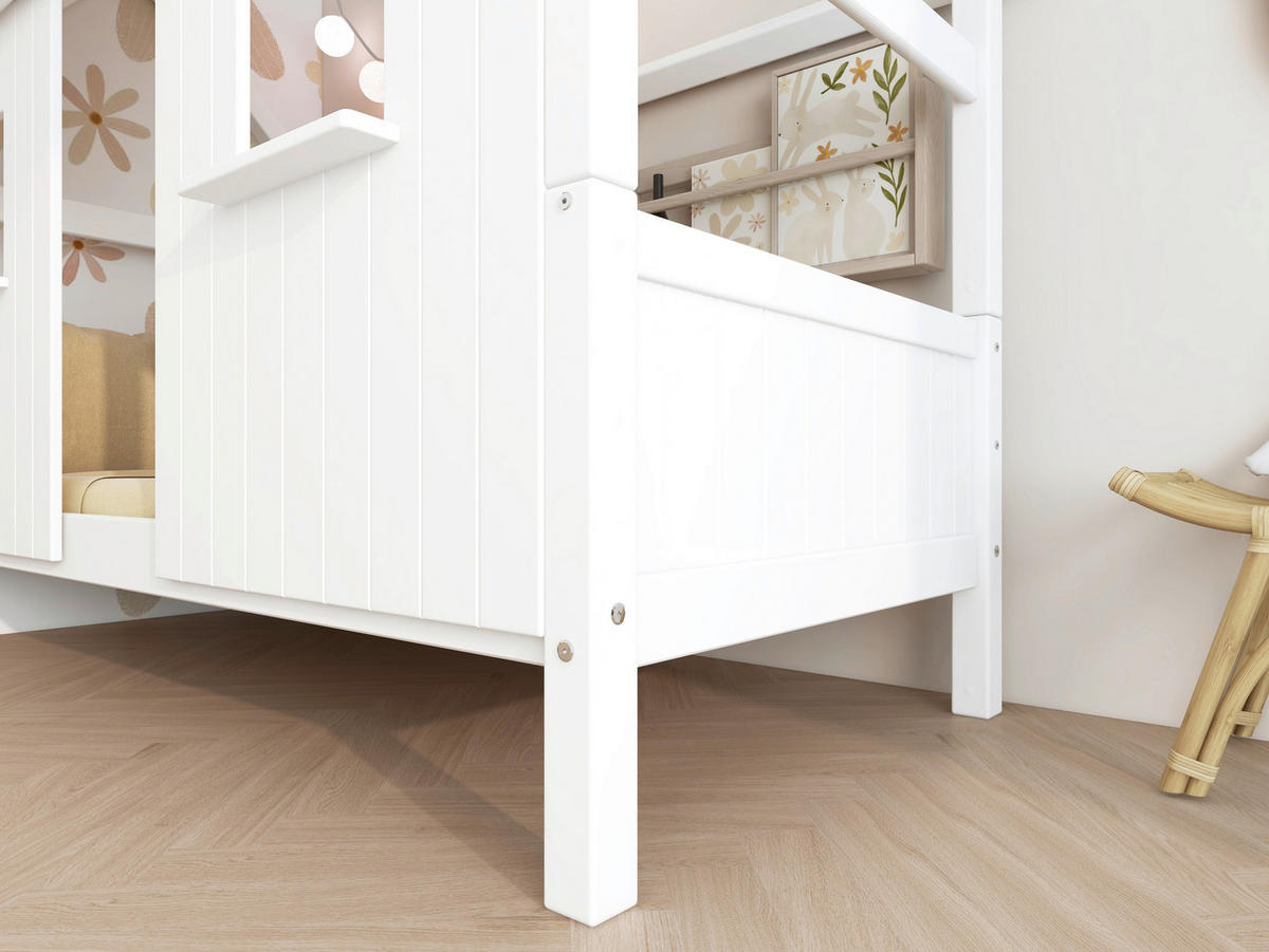 HAUSBETT 90/200 cm,  in Weiß, Rollrost  - Weiß, MODERN, Holz (90/200cm) - Chameo