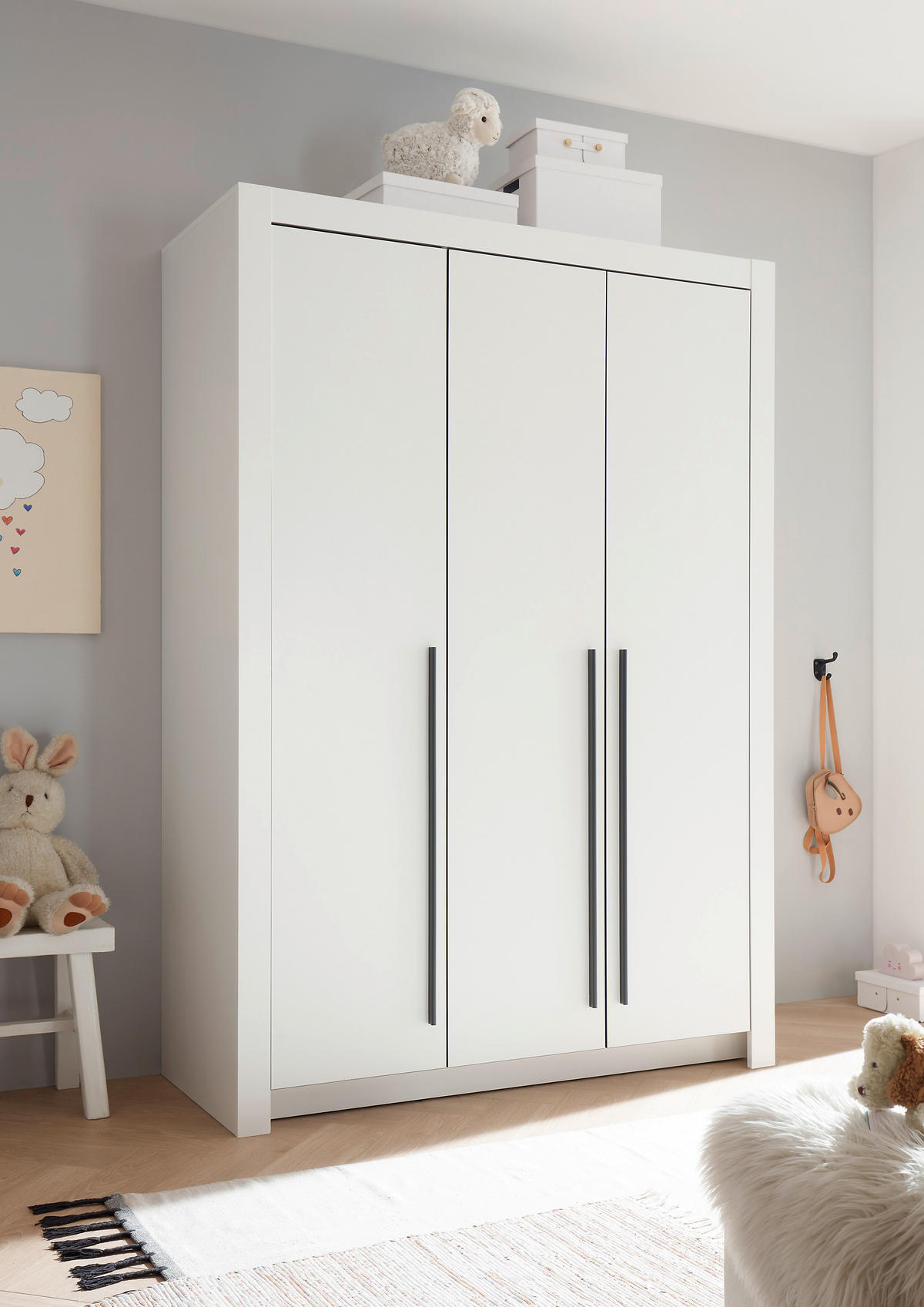BABYKLEIDERSCHRANK Pulni Weiß  - Graphitfarben/Weiß, Basics, Holzwerkstoff/Kunststoff (137/195,5/56cm) - My Baby Lou