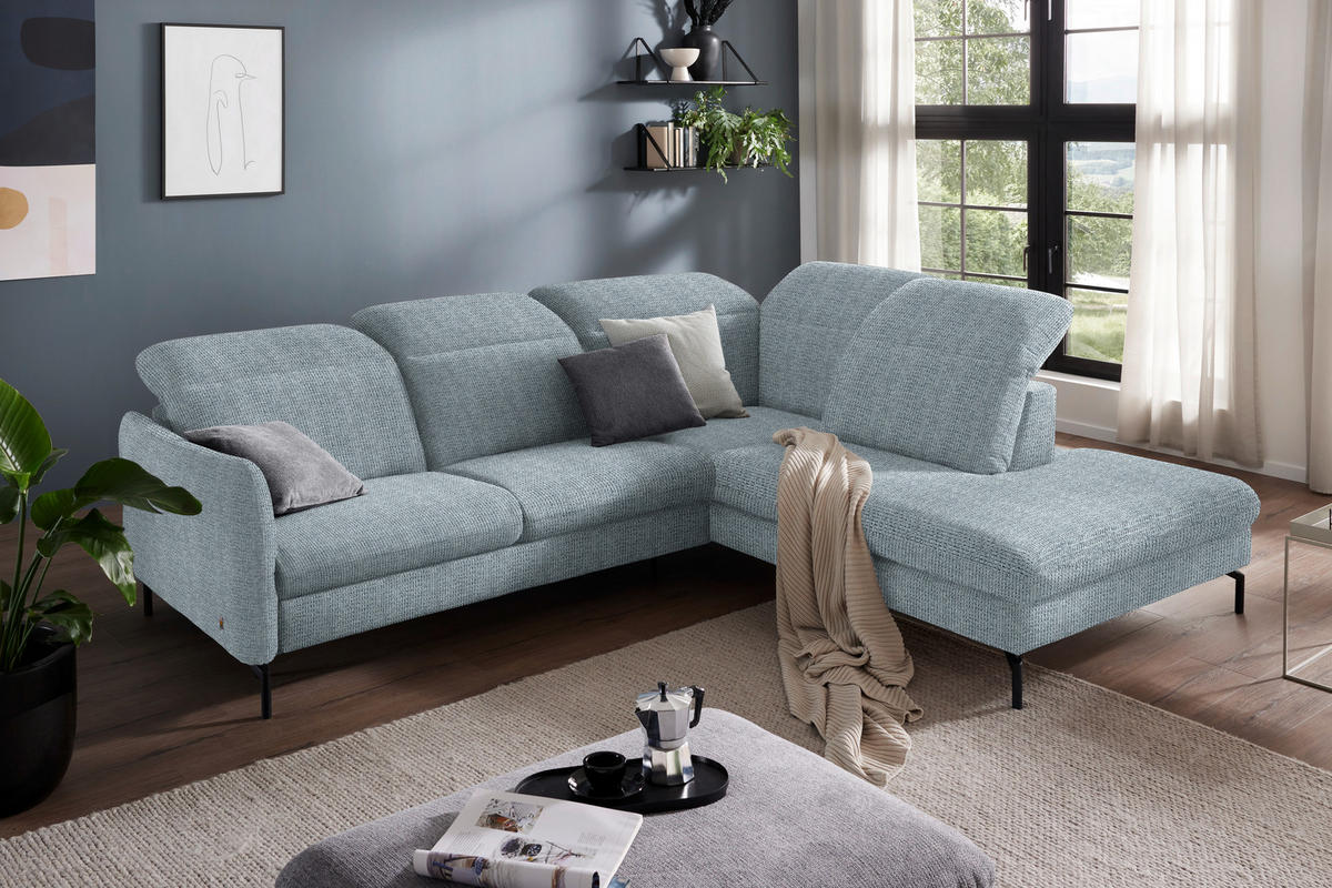 ECKSOFA in Flachgewebe Hellblau  - Schwarz/Hellblau, Design, Textil/Metall (299-313/233cm) - Dieter Knoll