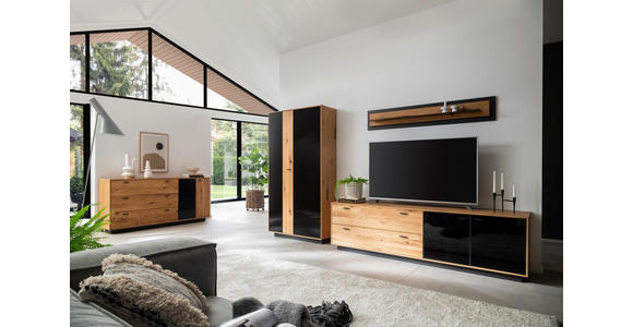 WOHNWAND  in Anthrazit, Eichefarben  319/190/50 cm  - Eichefarben/Anthrazit, Natur, Glas/Holz (319/190/50cm) - Linea Natura