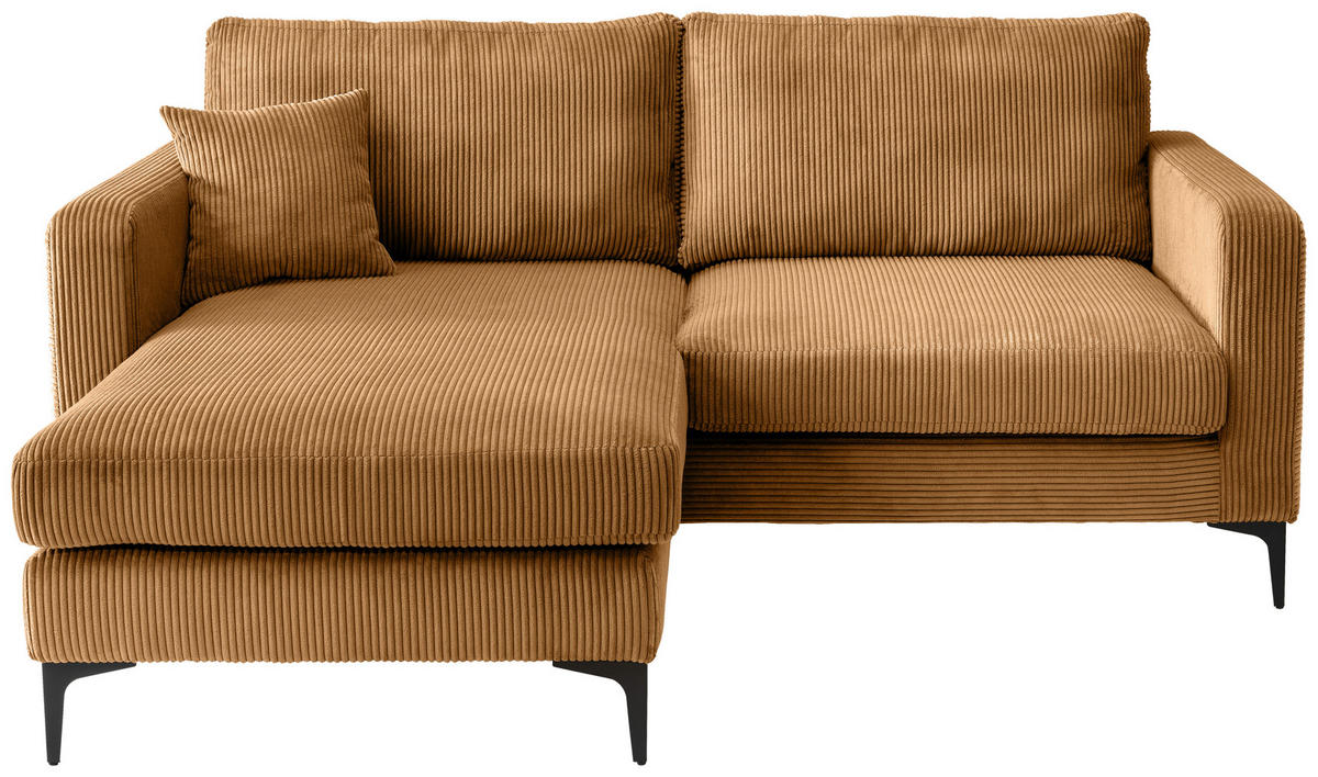 ECKSOFA Eliza Goldfarben Cord  - Goldfarben/Schwarz, Basics, Textil/Metall (204/153cm) - Livetastic
